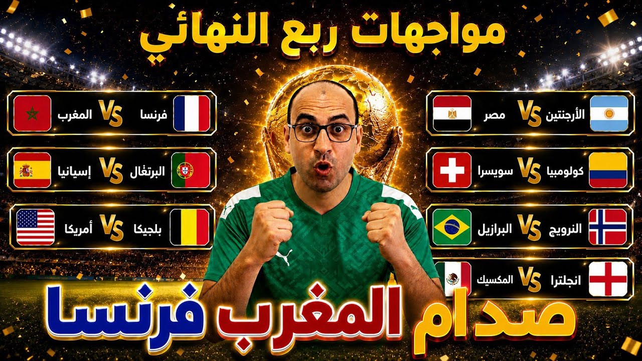 جدول مواجهات دور 8 ربع نهائي كأس العالم 2026 مباراة المغرب وفرنسا في دور ربع النهائي..مصر الأرجنتين