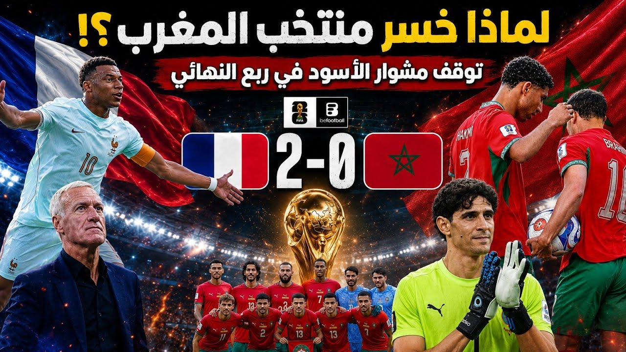 المغرب وفرنسا 2/0 منتخب المغرب يودع كأس العالم 2026 من ربع النهائي بعد هزيمة امام فرنسا مبابي ديمبلي
