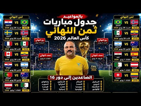 كأس العالم 2026 بالمواعيد جدول مباريات دور ثمن النهائي كأس العالم 2026 مباراه المغرب وكندا 